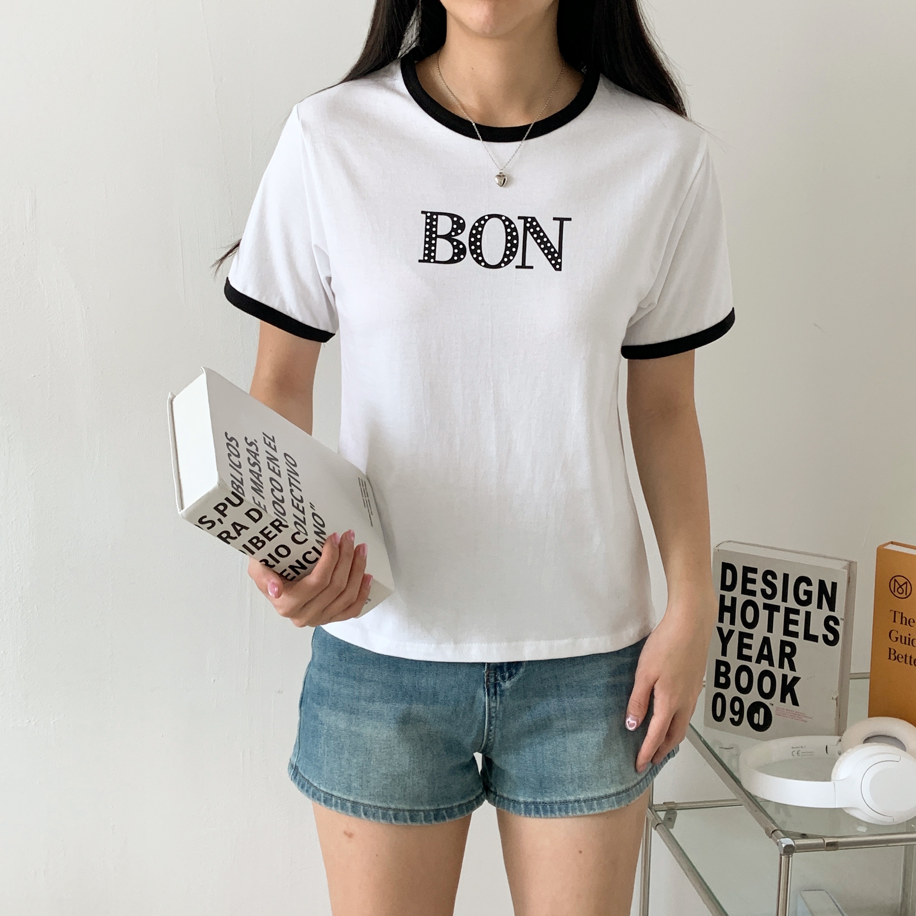ラウンドネックスリム半袖ロゴ配色Tシャツ | 詳細画像7