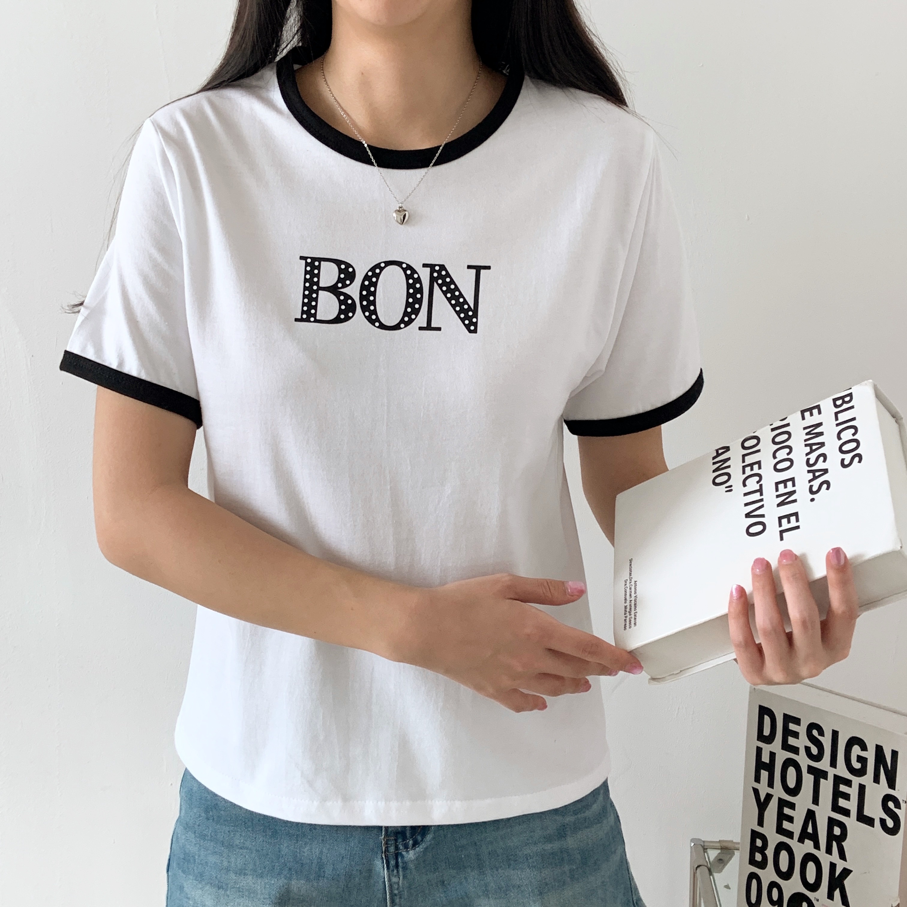 ラウンドネックスリム半袖ロゴ配色Tシャツ | 詳細画像8