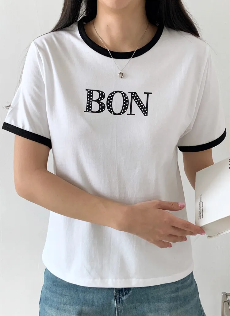 ラウンドネックスリム半袖ロゴ配色Tシャツ | 詳細画像1