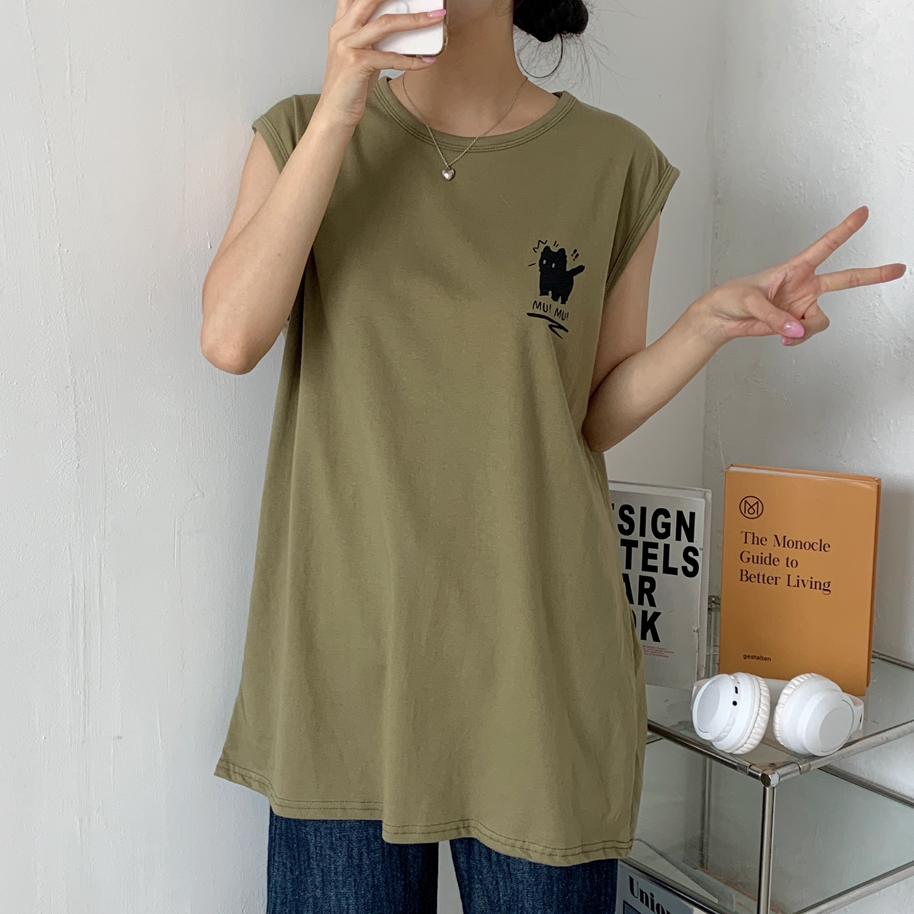 ラウンドネックルーズ両面プリントTシャツノースリーブ | 詳細画像4