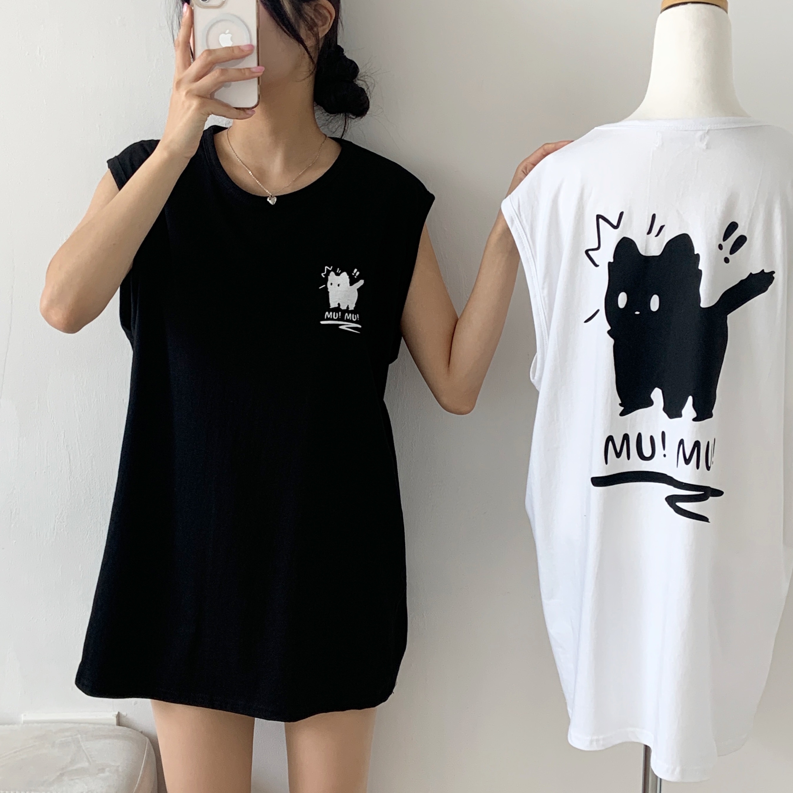 ラウンドネックルーズ両面プリントTシャツノースリーブ | 詳細画像5