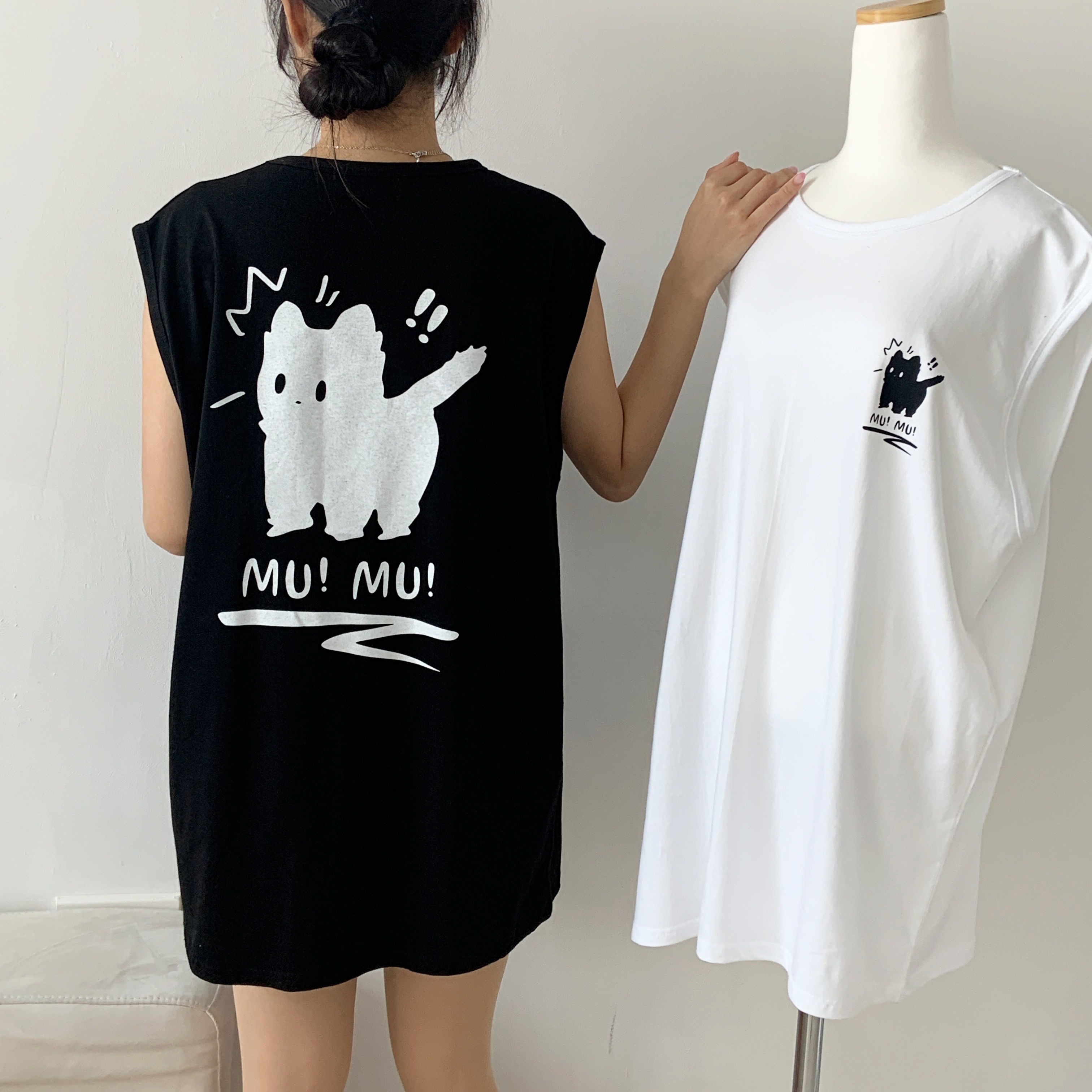 ラウンドネックルーズ両面プリントTシャツノースリーブ | 詳細画像6