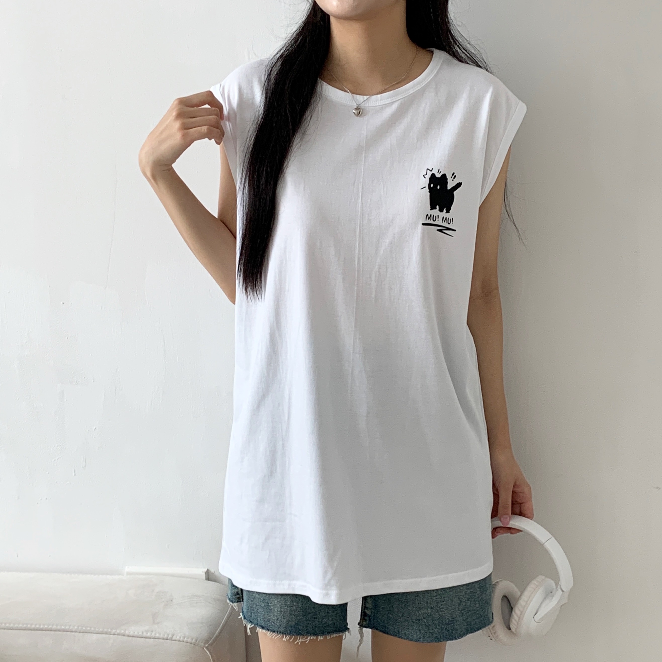 ラウンドネックルーズ両面プリントTシャツノースリーブ | 詳細画像2