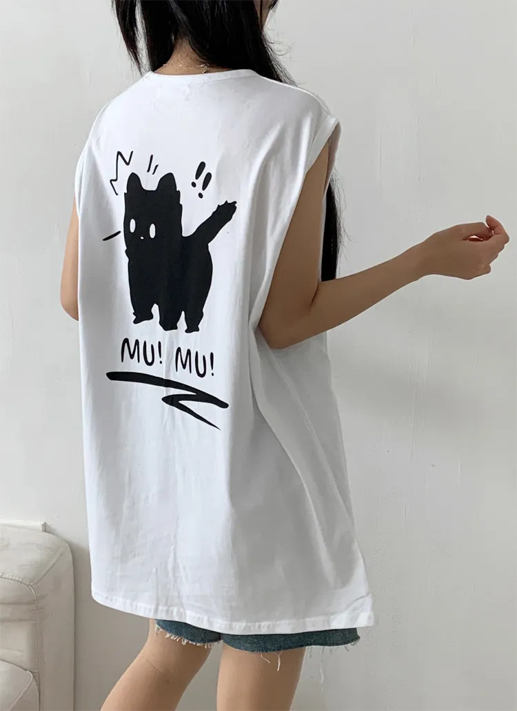 ラウンドネックルーズ両面プリントTシャツノースリーブ | 詳細画像1