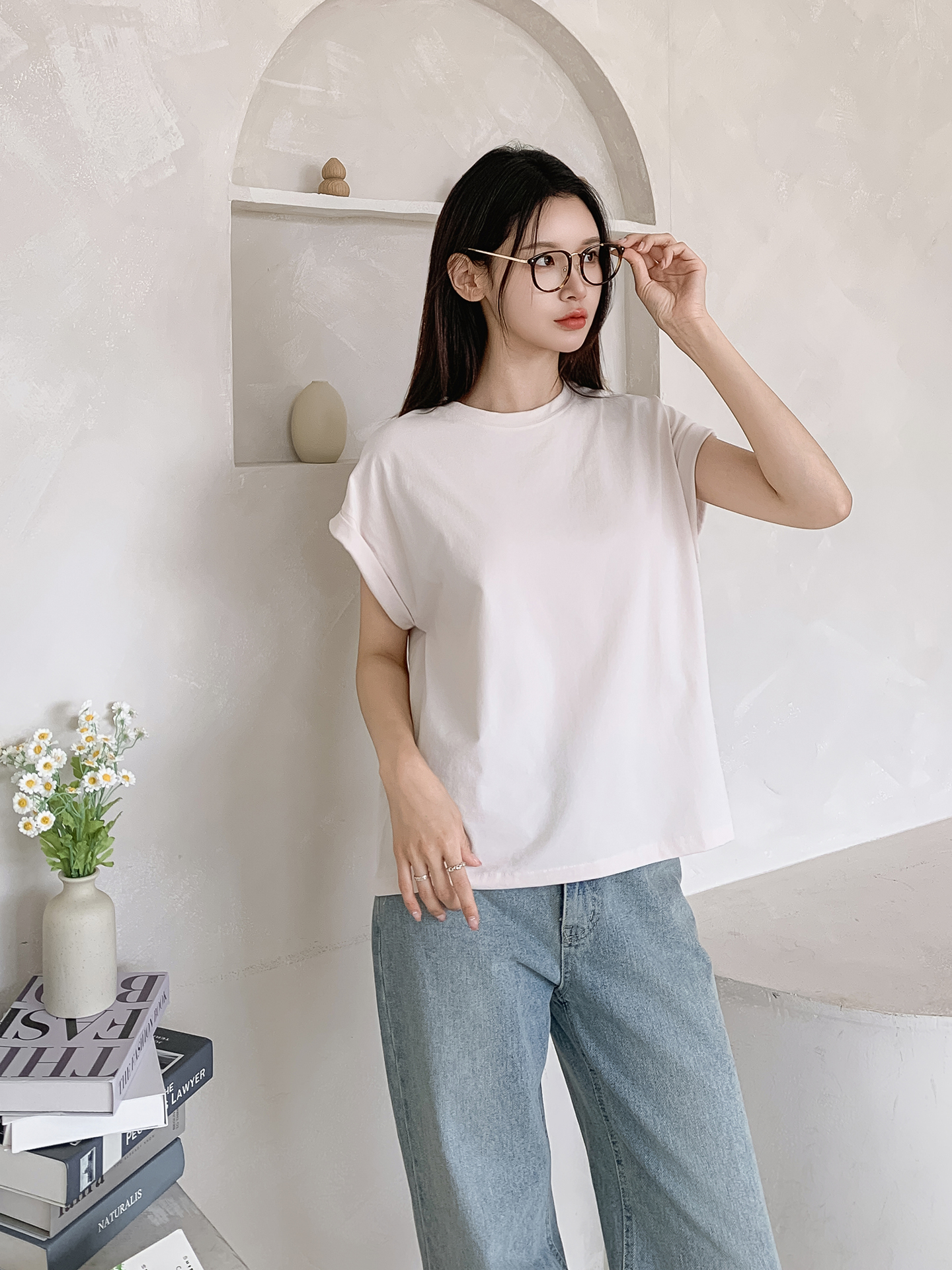 ラウンドネック半袖ロールアップTシャツ | 詳細画像2