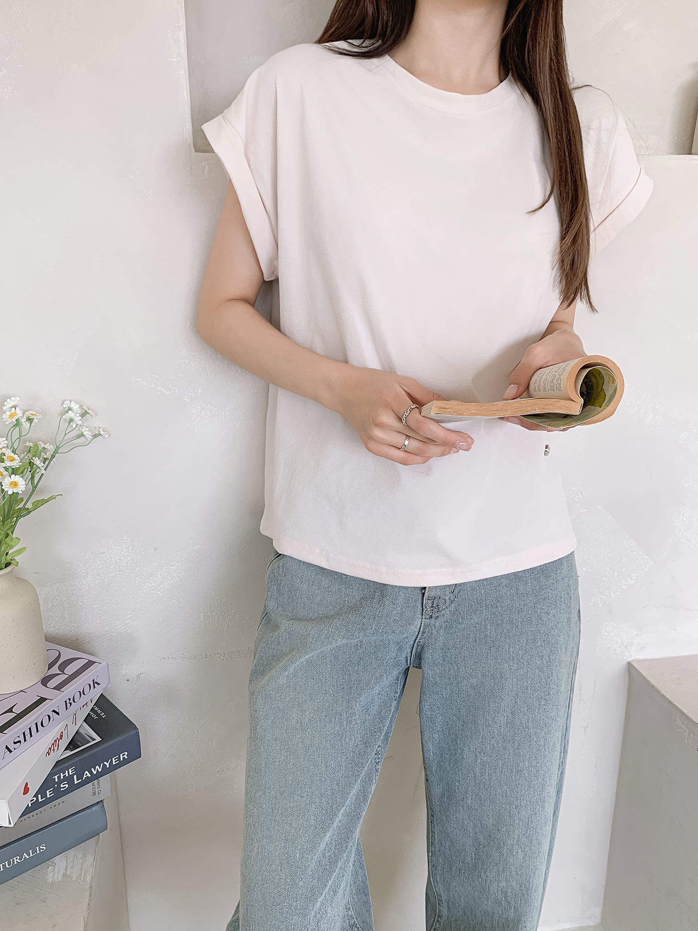 ラウンドネック半袖ロールアップTシャツ | 詳細画像5