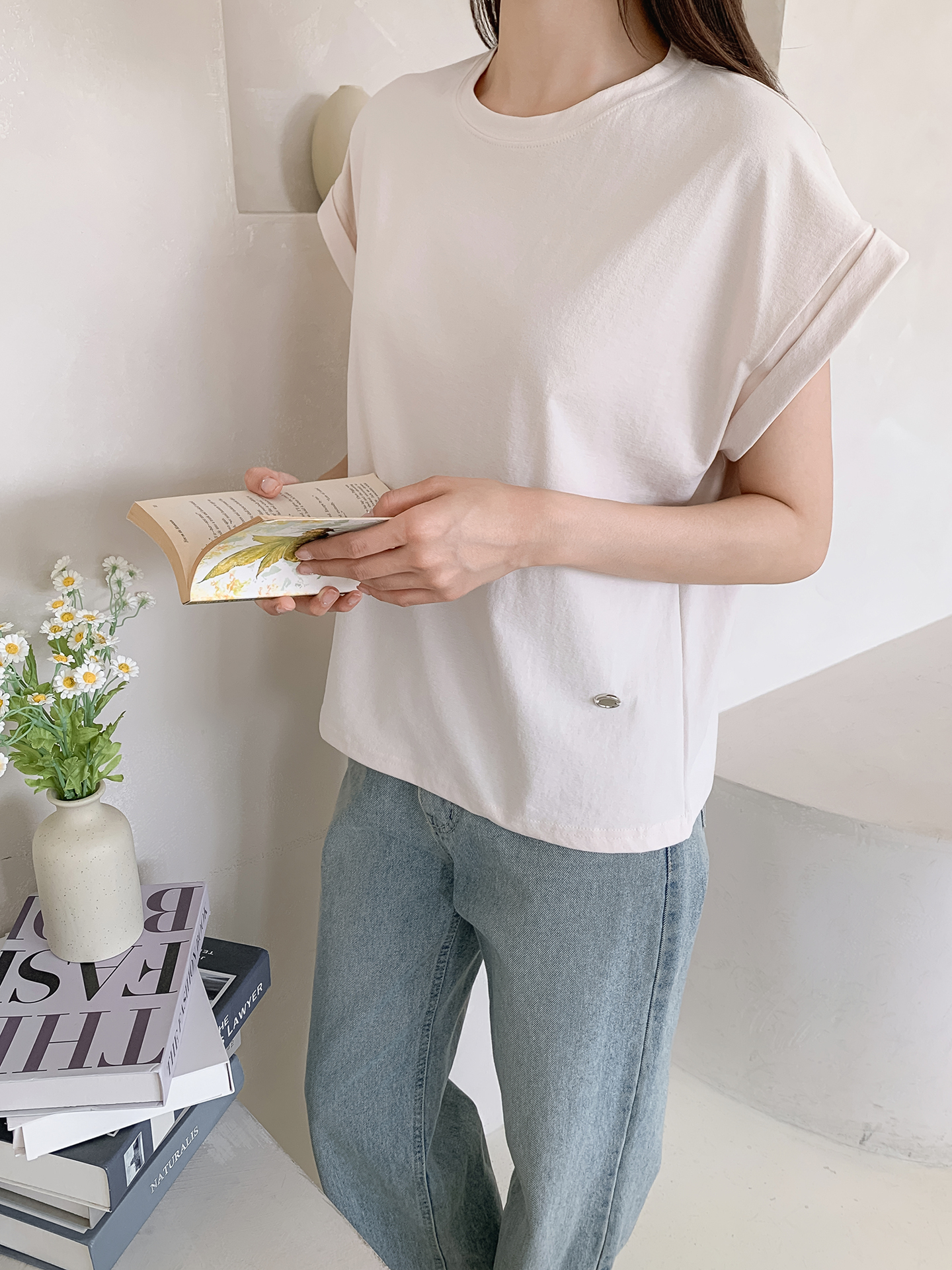 ラウンドネック半袖ロールアップTシャツ | 詳細画像6