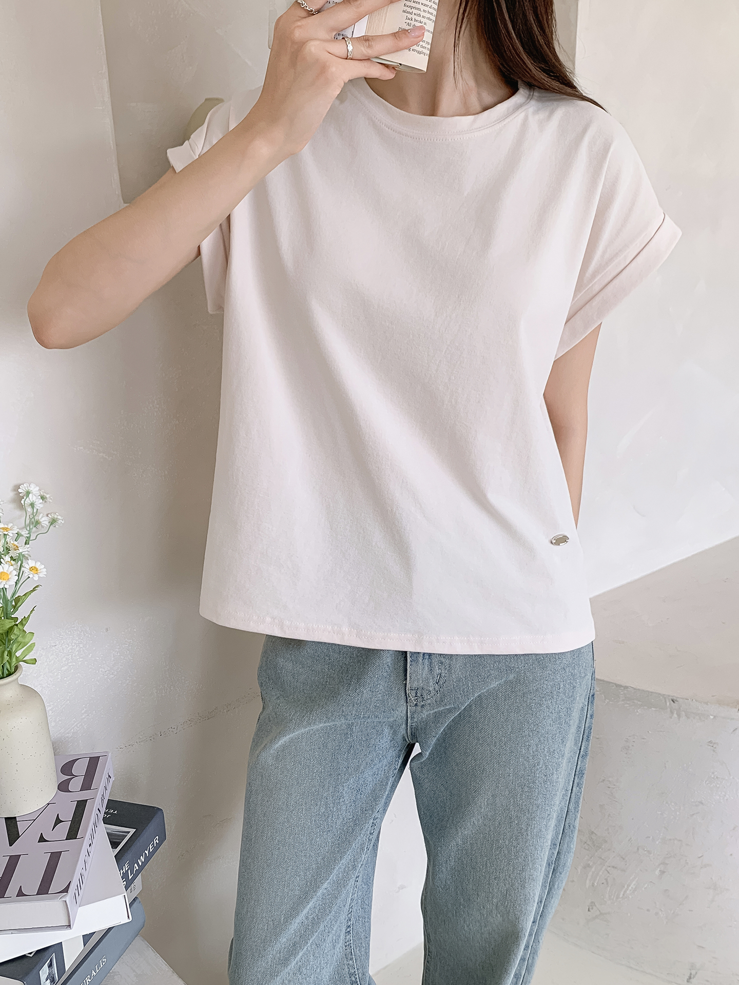 ラウンドネック半袖ロールアップTシャツ | 詳細画像7