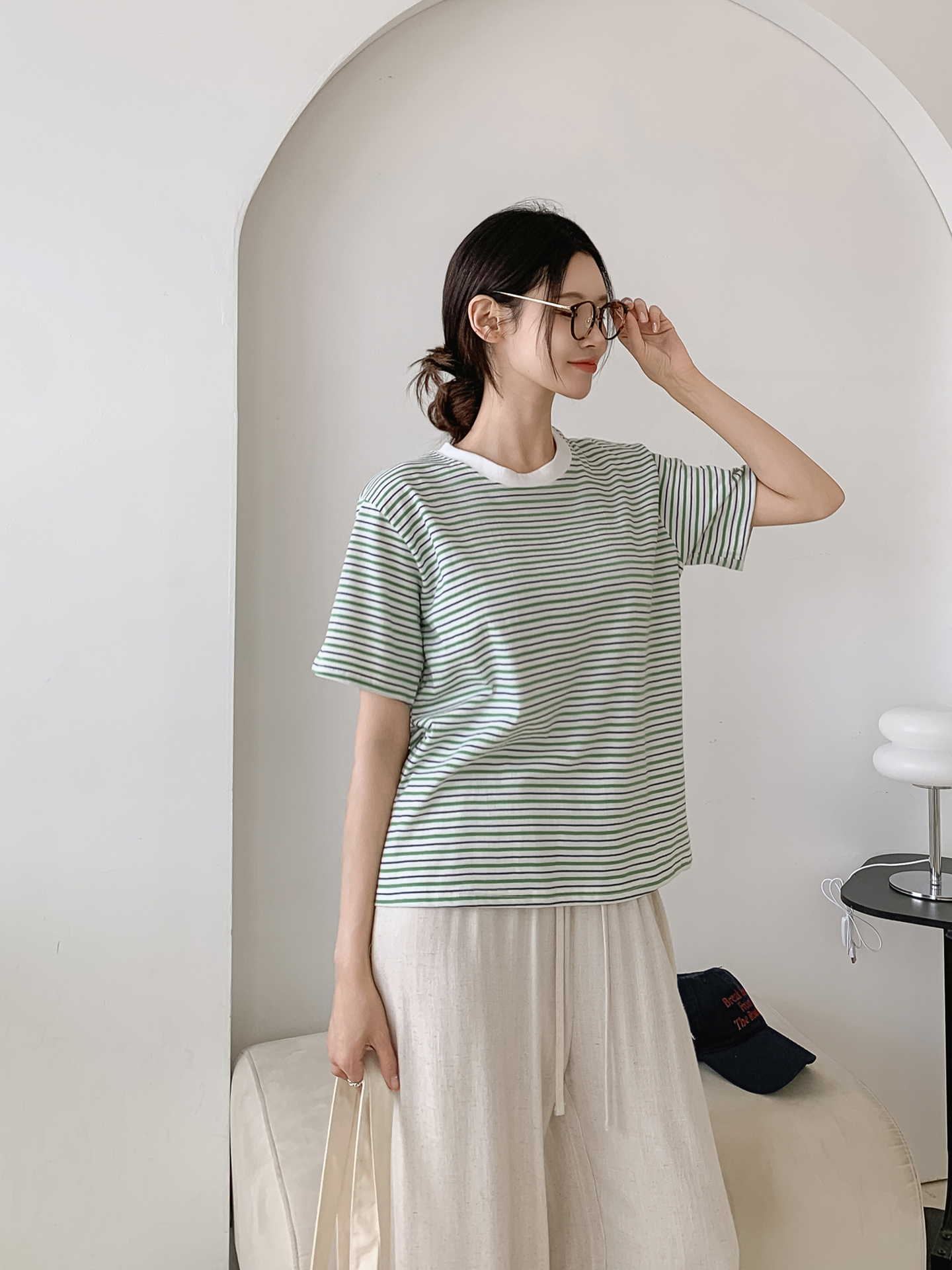 ラウンドネック半袖ボーダー配色Tシャツ | 詳細画像2