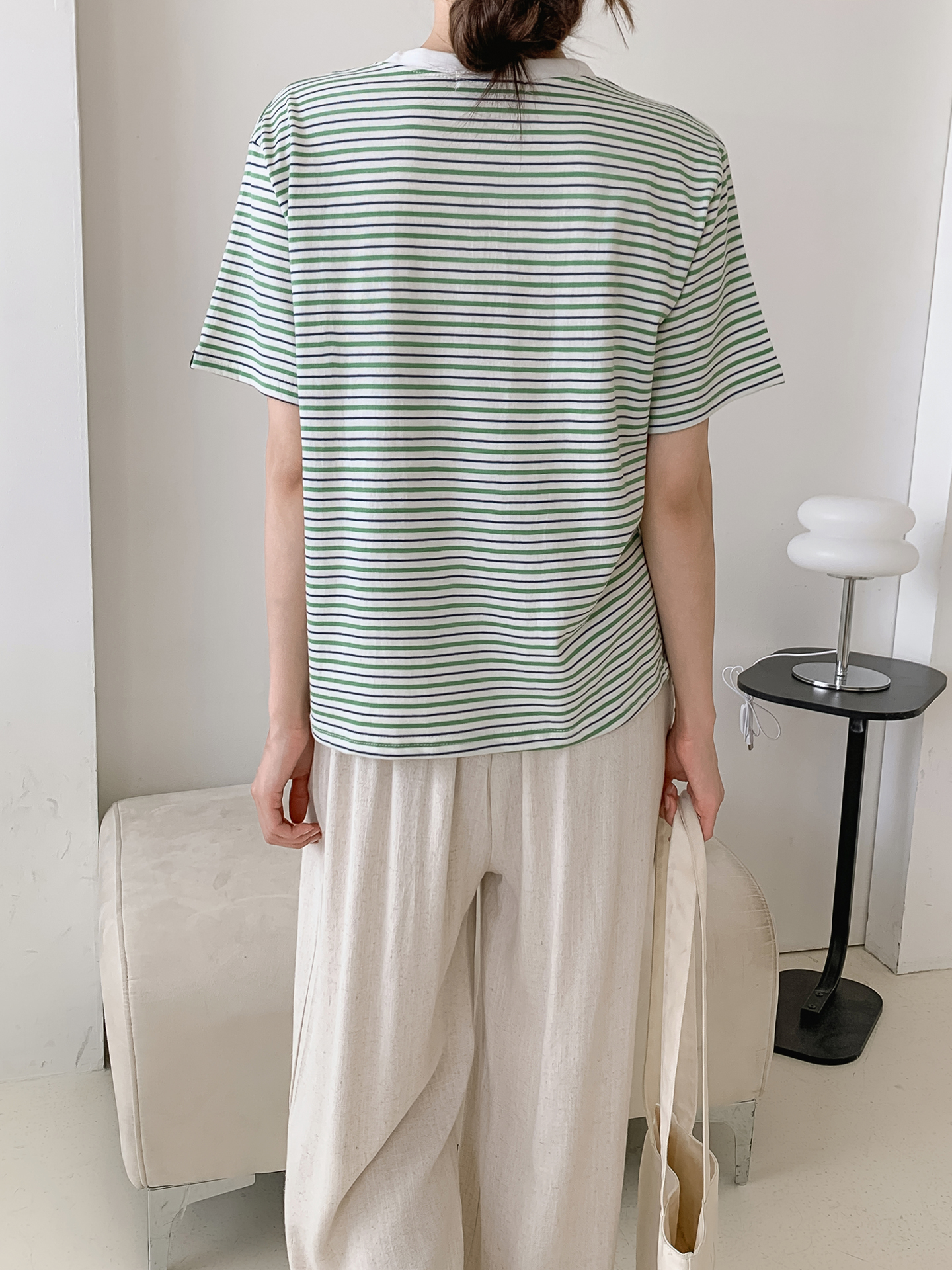 ラウンドネック半袖ボーダー配色Tシャツ | 詳細画像4