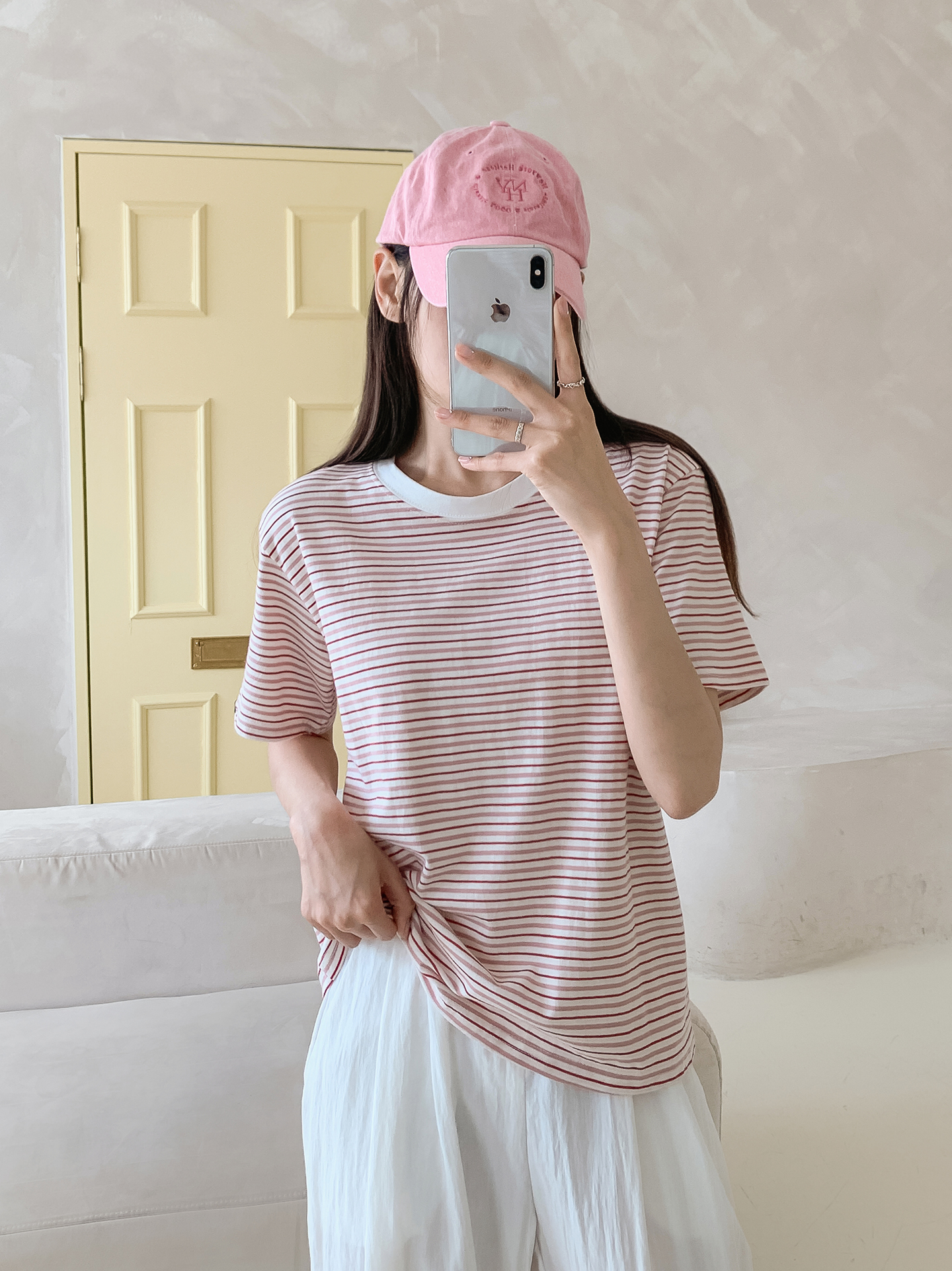 ラウンドネック半袖ボーダー配色Tシャツ | 詳細画像18