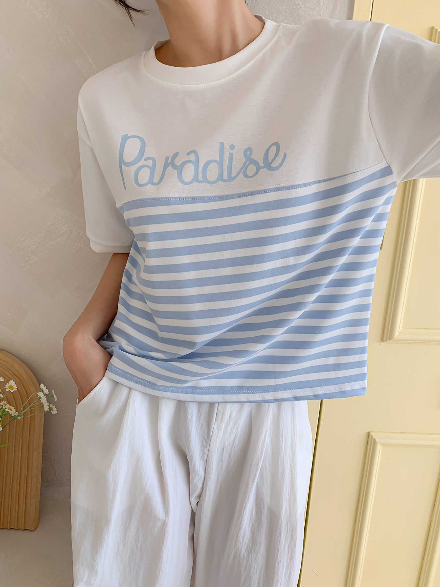 ラウンドネック半袖ロゴボーダーTシャツ | 詳細画像8