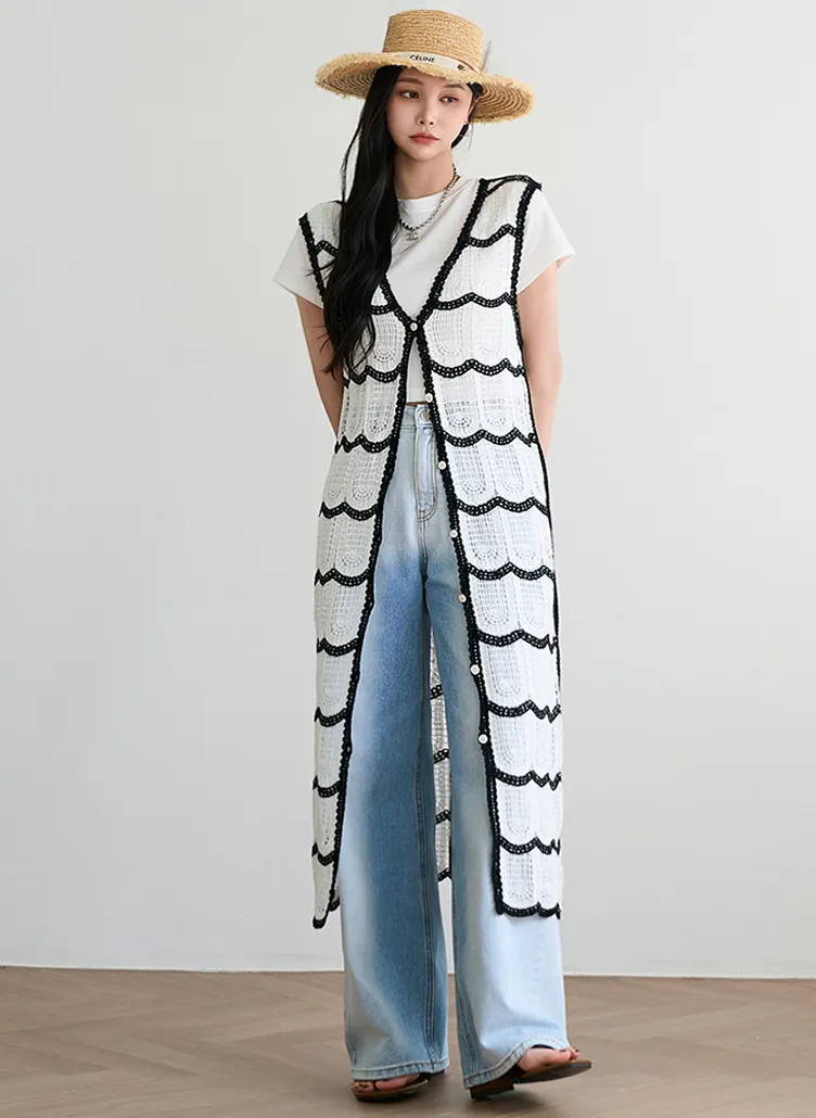 ニットロングボーダー配色ベスト | pippin | 詳細画像1