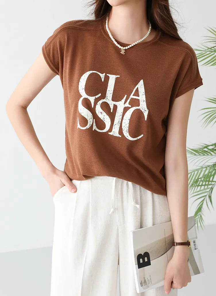リネン混ストレッチ半袖ラウンドネックスリムロゴTシャツ | pippin | 詳細画像1