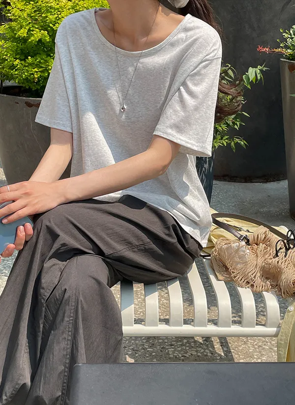 ラウンドネック半袖無地Tシャツヘアゴム | crushj | 詳細画像1