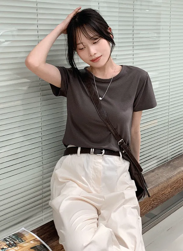 ラウンドネック半袖カラー無地Tシャツ | 66girls | 詳細画像1