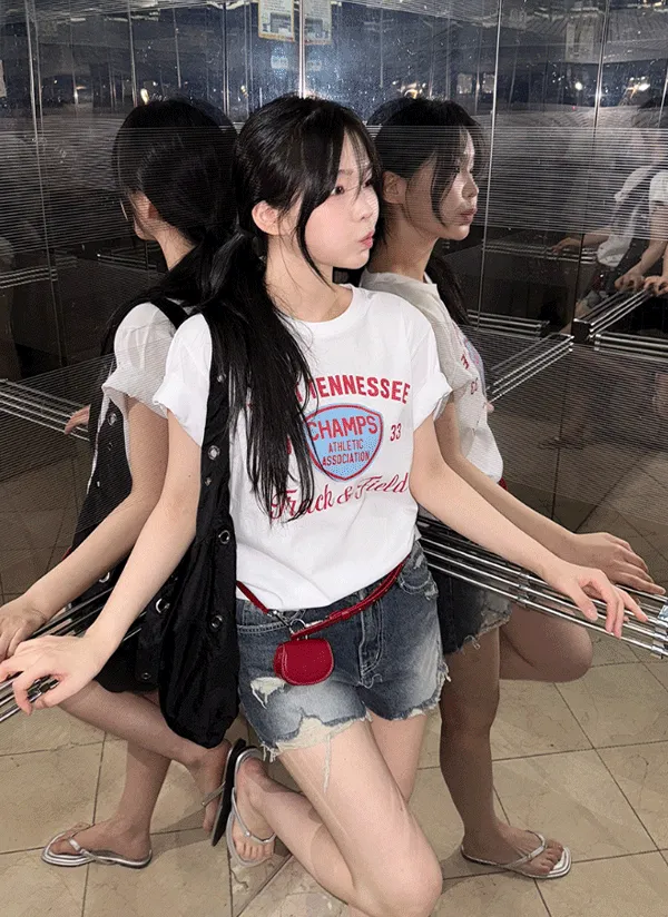 ラウンドネック半袖プリントTシャツ | 66girls | 詳細画像1