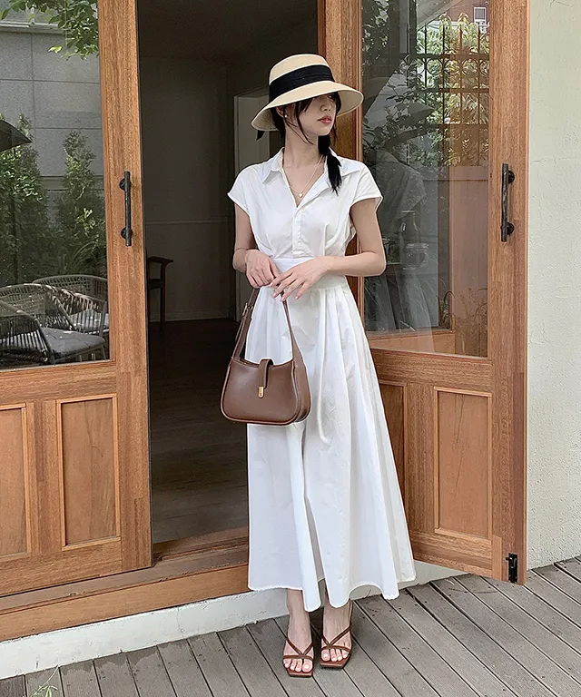ロングカラーフレンチスリーブカラーシャツワンピース | classicblanc | 詳細画像1