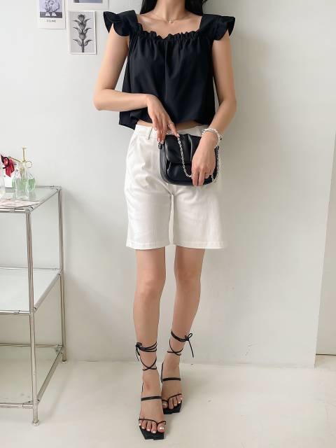 コットンシャーリングフリルショート夏ノースリブラウス | 詳細画像13