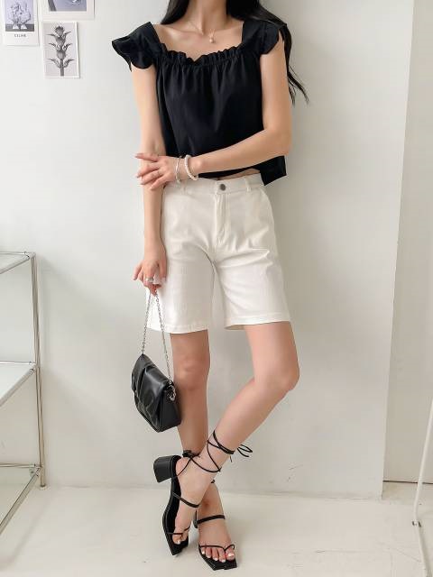 コットンシャーリングフリルショート夏ノースリブラウス | 詳細画像14