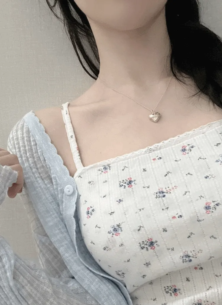 カップ付ストレッチドローストリングスリム小花柄キャミソール | NEEDON | 詳細画像1