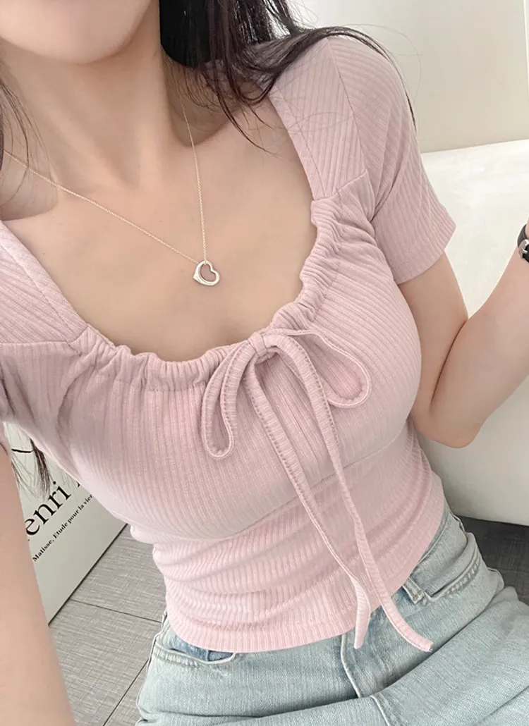 ギャザーリボン半袖Tシャツ | lilisense | 詳細画像1