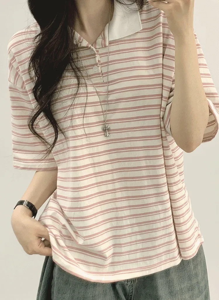 カラーボーダーポロカラーTシャツ | withhuilin | 詳細画像1