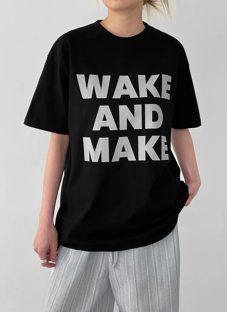 ラウンドネックオーバーサイズ半袖レタリングTシャツ | blackup | 詳細画像1