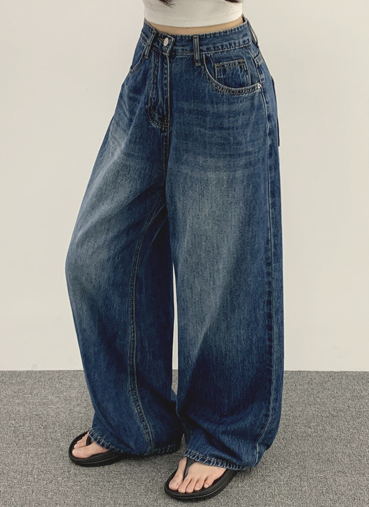 ストレートワイドライトブルーディープブルーデニムパンツ