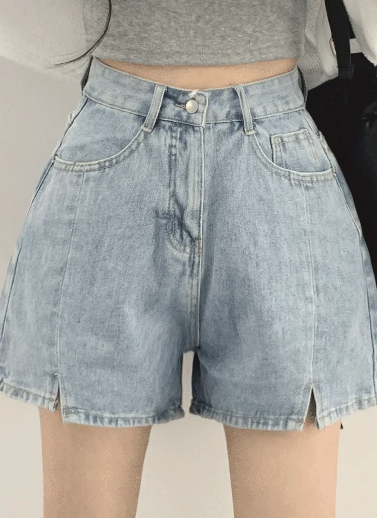 スリットショートライトブルーハーフパンツ | withhuilin | 詳細画像1
