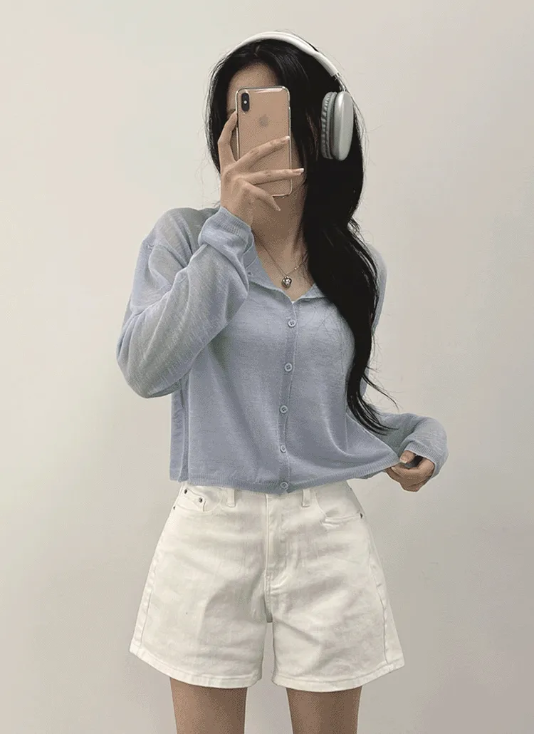 ボタンラウンドネックパステル無地カーディガン | withhuilin | 詳細画像1