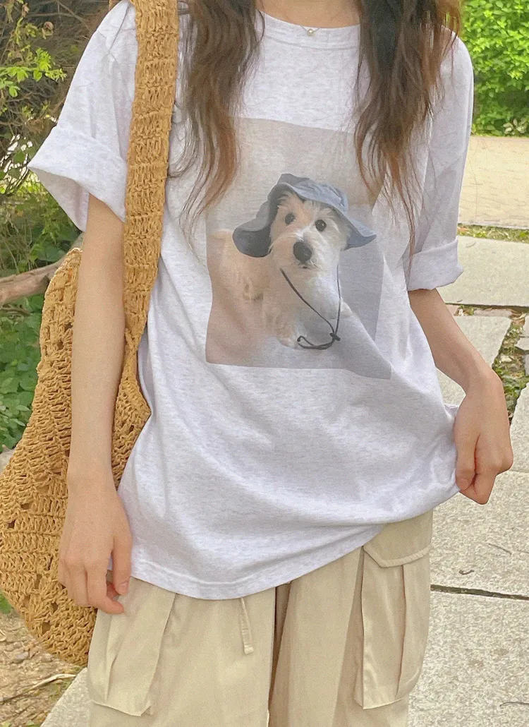 ラウンドネックボクシー半袖プリントTシャツ | naturalmind | 詳細画像1