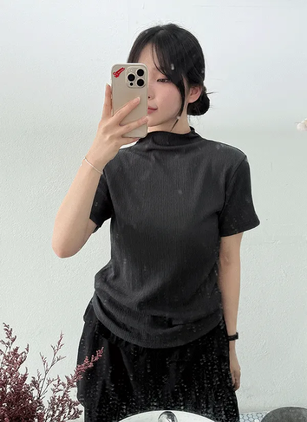 ハーフネックスリム半袖リンクルTシャツ | 66girls | 詳細画像1