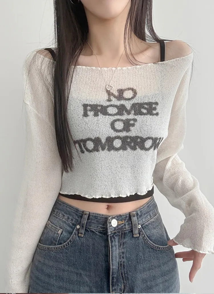 シースルーオフショルダークロップド長袖Tシャツ | lilisense | 詳細画像1