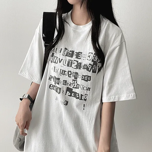 半袖ラウンドネックボクシープリントTシャツ | hijjoo | 詳細画像1