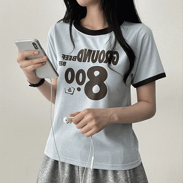 ラウンドネックスリム半袖ロゴ配色Tシャツ | hijjoo | 詳細画像1