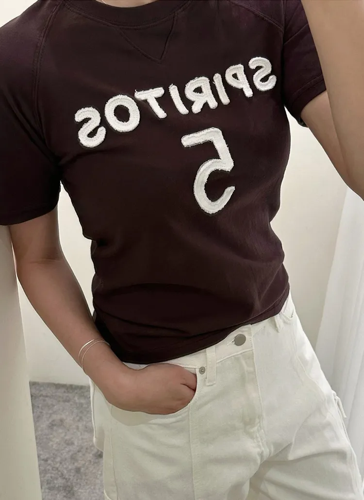 コットンラインステッチラグラン半袖ロゴナンバーTシャツ | vivnluv | 詳細画像1