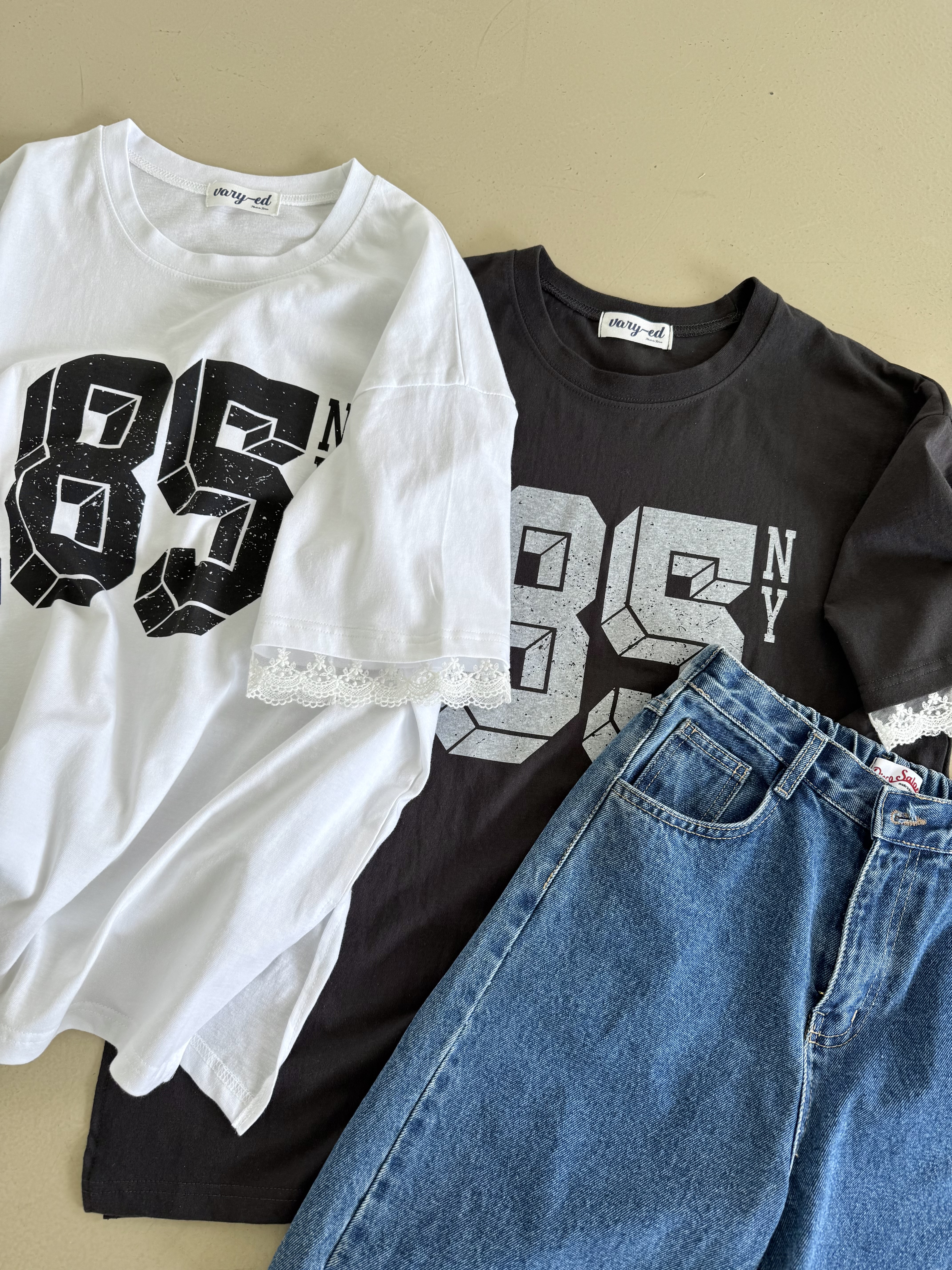 ラウンドネックスリットボクシー半袖ロゴレース配色Tシャツ | 詳細画像8