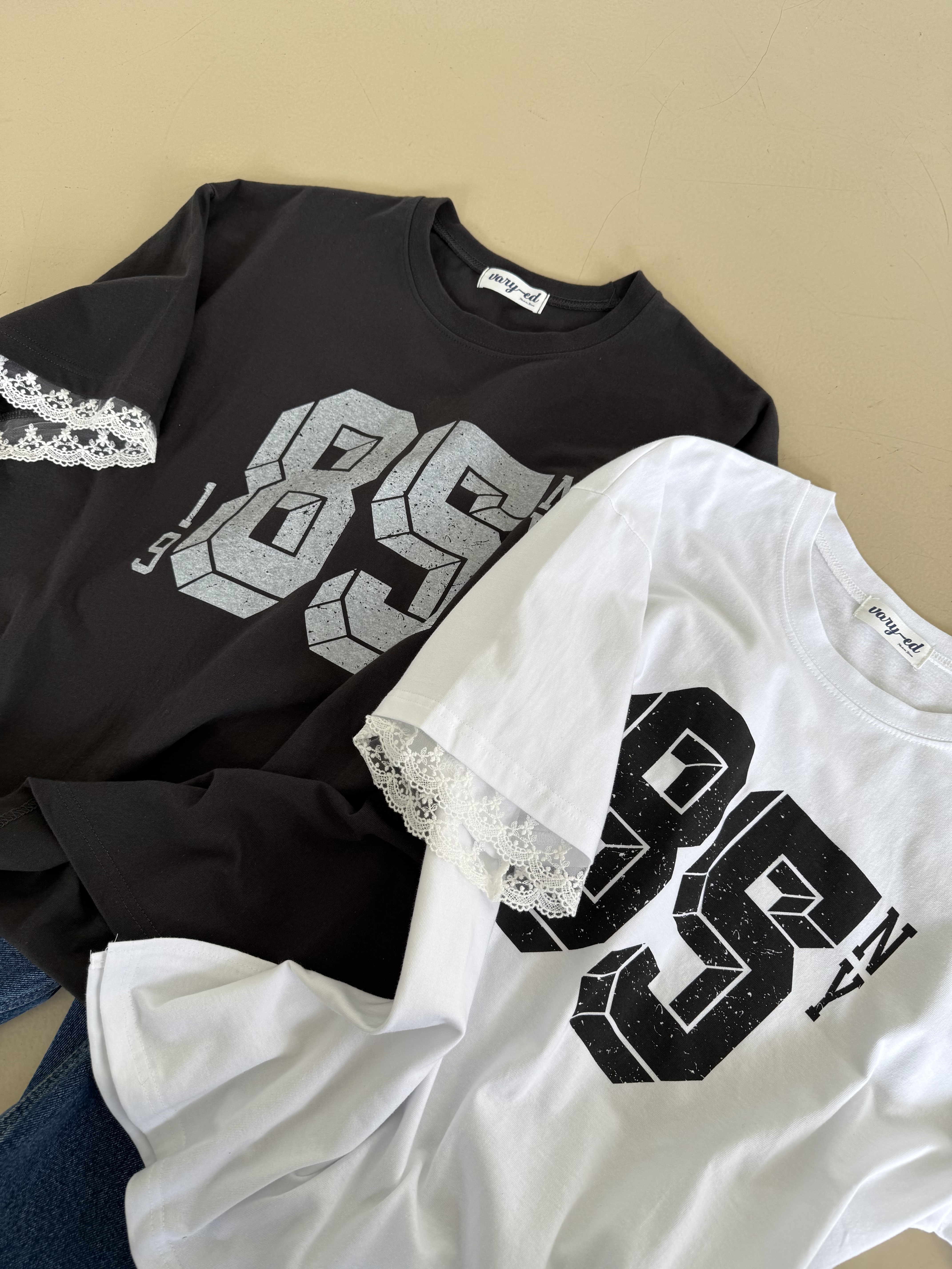 ラウンドネックスリットボクシー半袖ロゴレース配色Tシャツ | 詳細画像9
