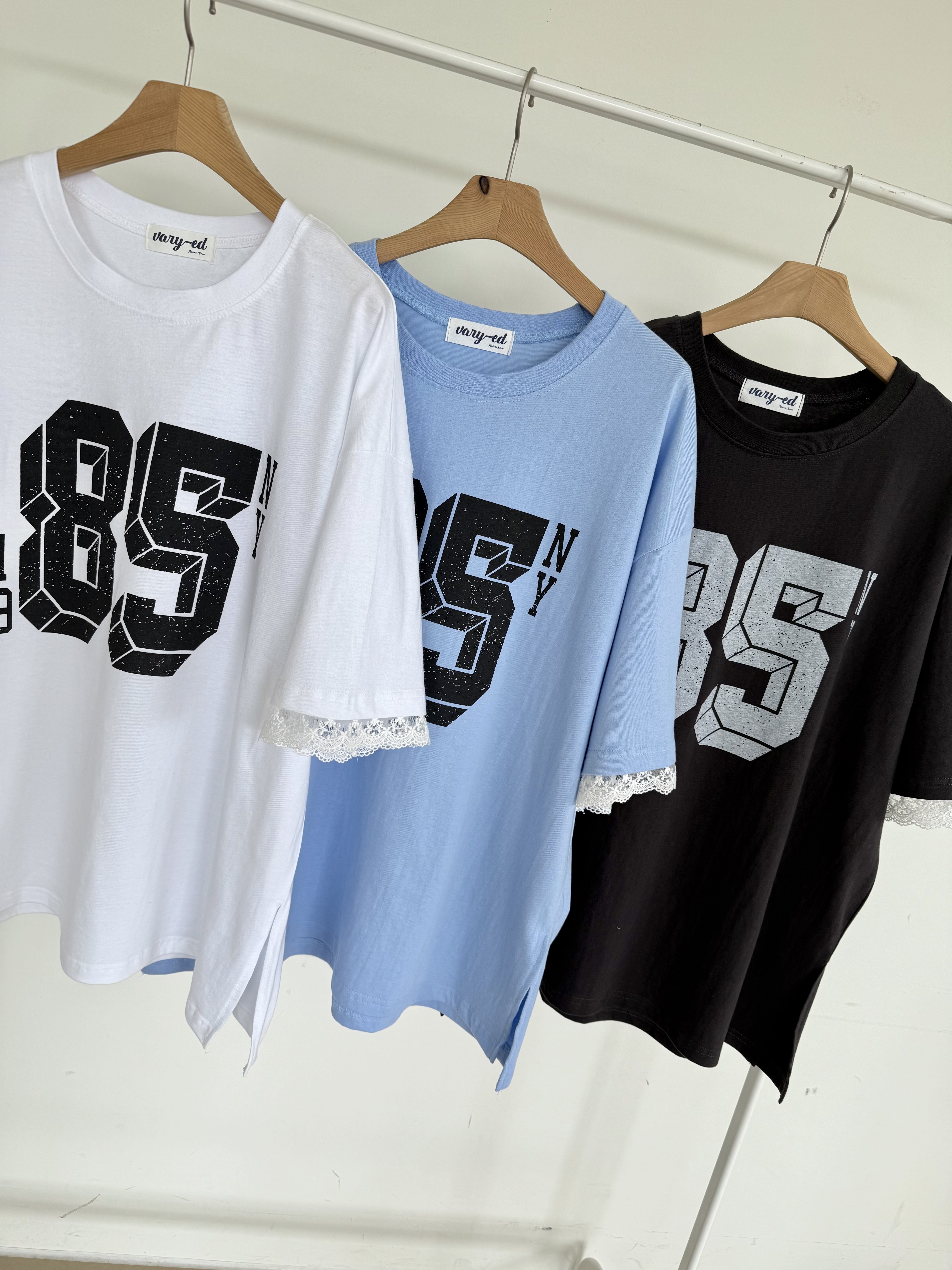 ラウンドネックスリットボクシー半袖ロゴレース配色Tシャツ | 詳細画像11