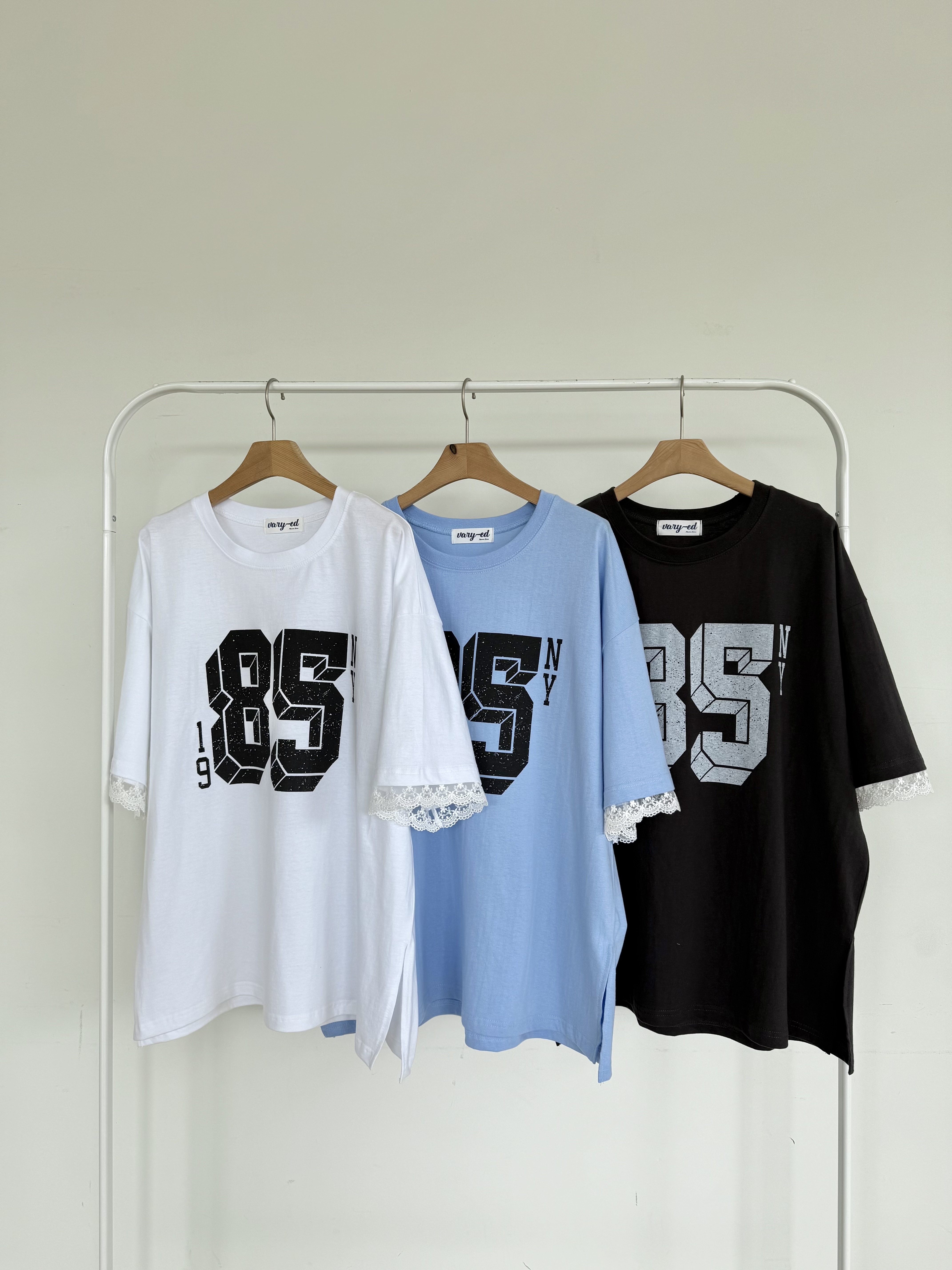 ラウンドネックスリットボクシー半袖ロゴレース配色Tシャツ | 詳細画像12