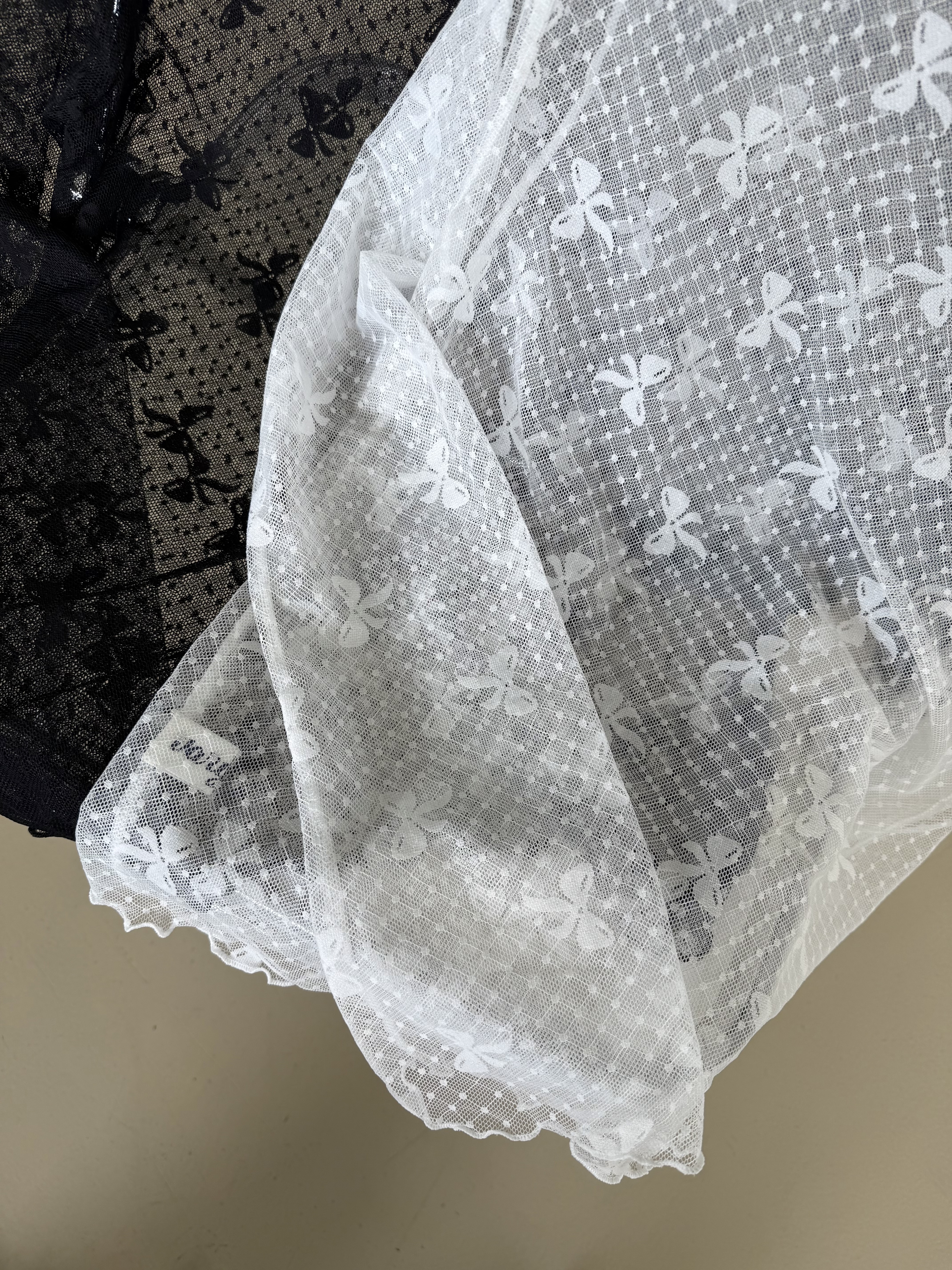シースルーハーフネックスリム長袖レースリボン柄Tシャツ | 詳細画像8