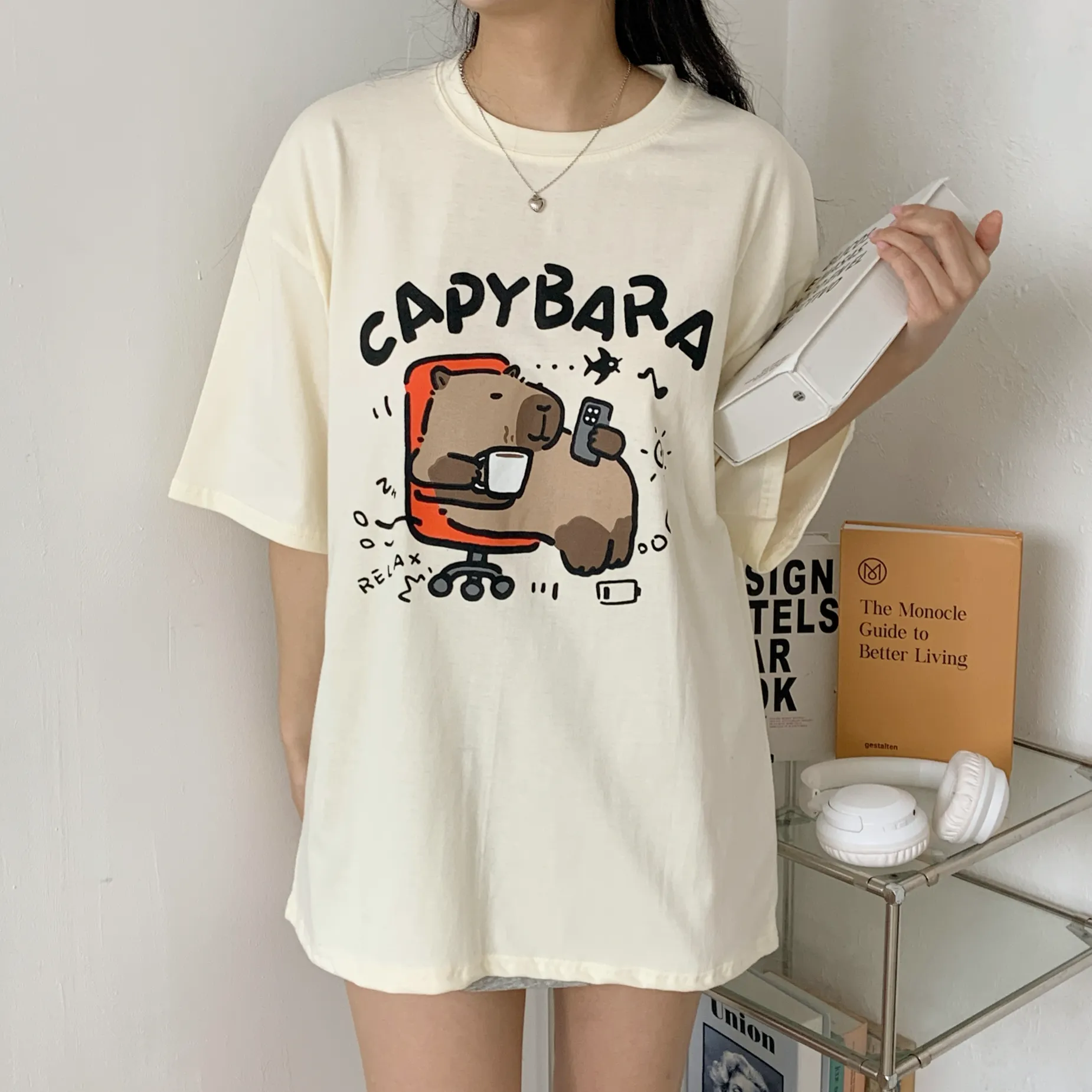ラウンドネックボクシー半袖プリントTシャツ | 詳細画像1