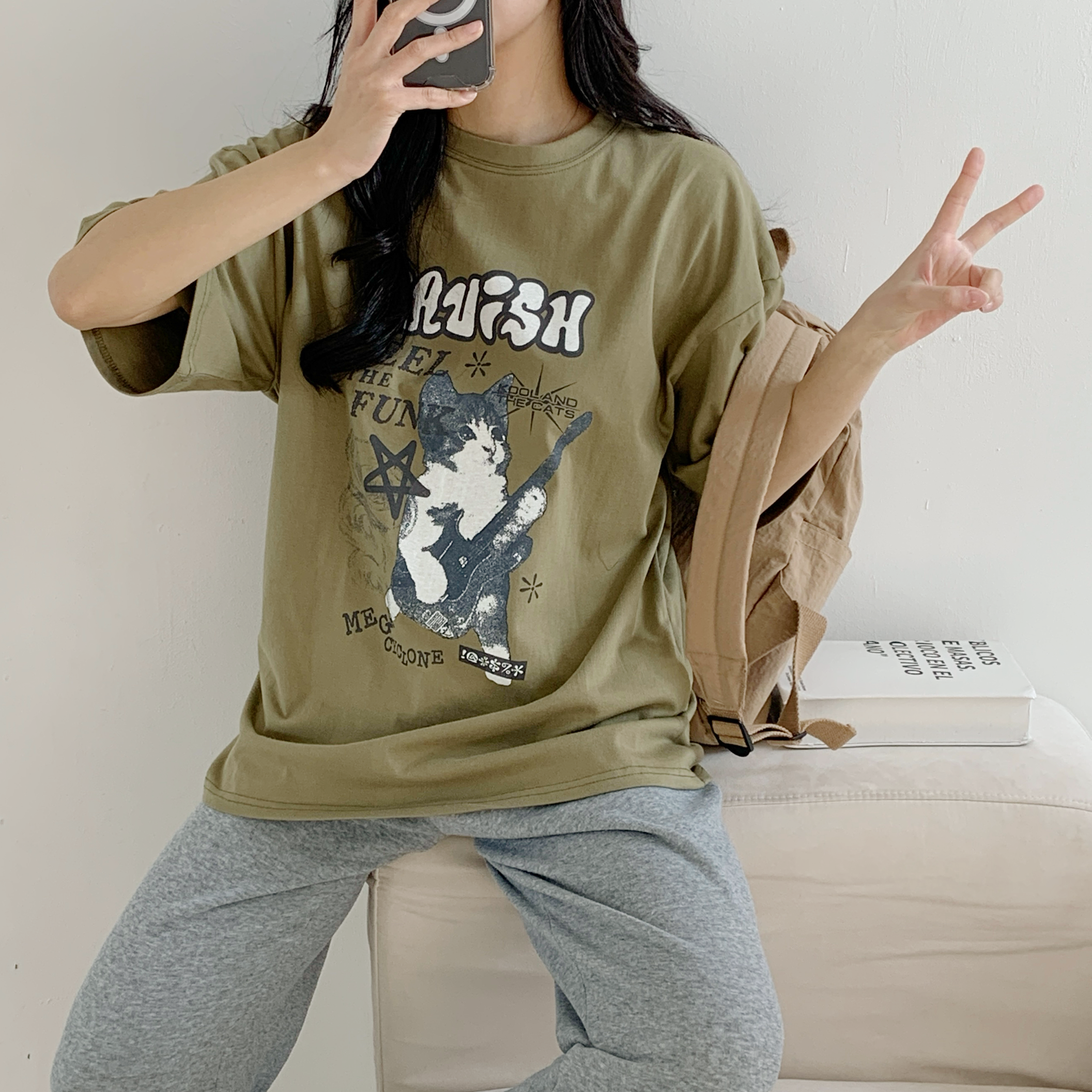ラウンドネックボクシー半袖プリントカラーTシャツ | 詳細画像6