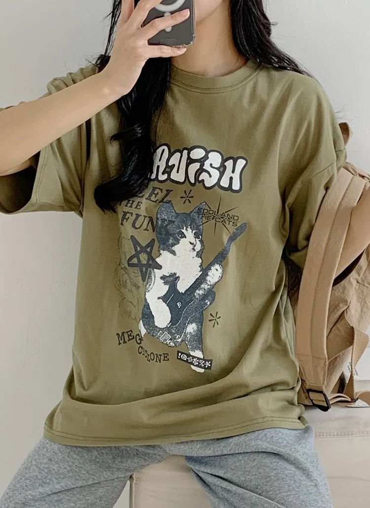 ラウンドネックボクシー半袖プリントカラーTシャツ | 詳細画像1