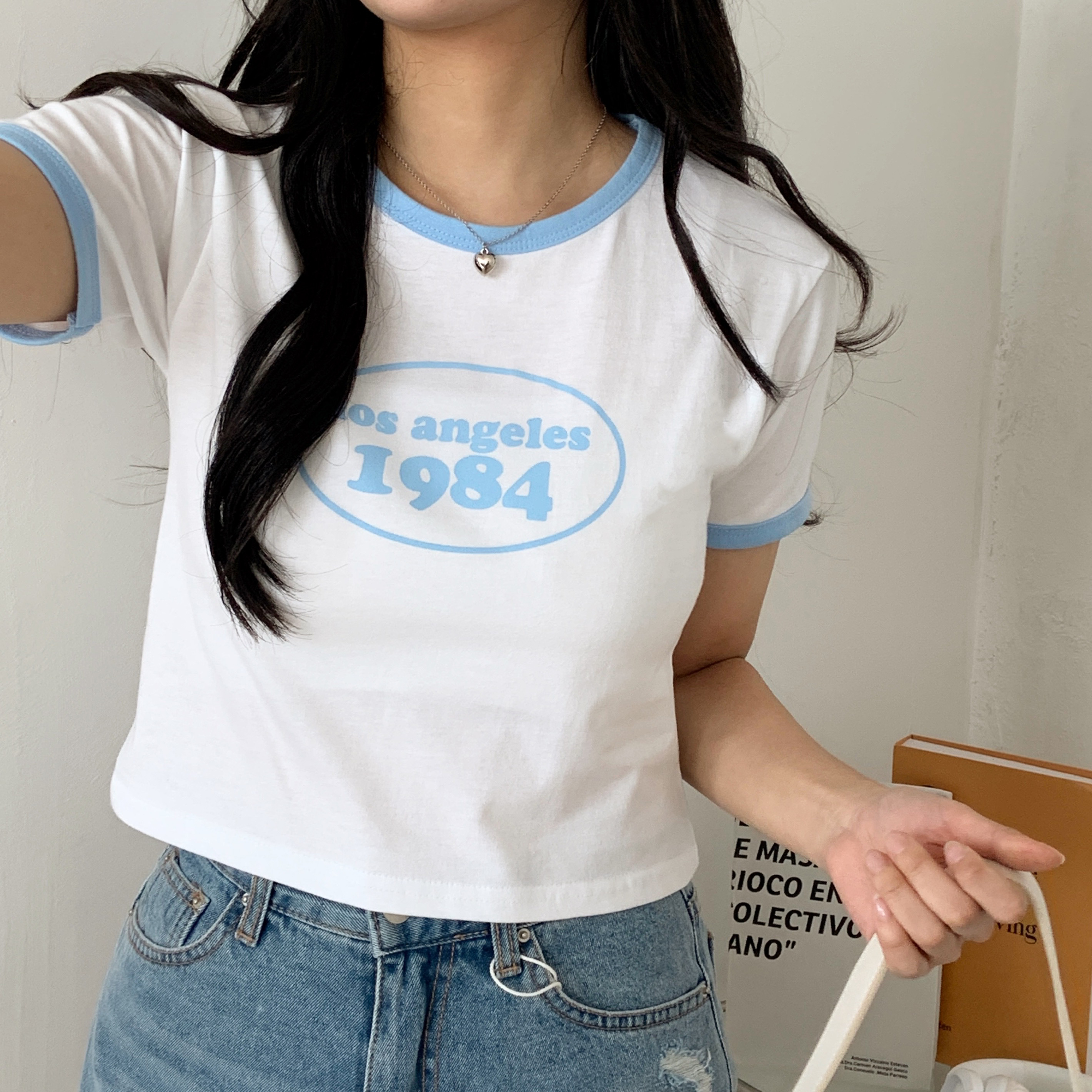 ラウンドネッククロップドプリント配色Tシャツ | 詳細画像2