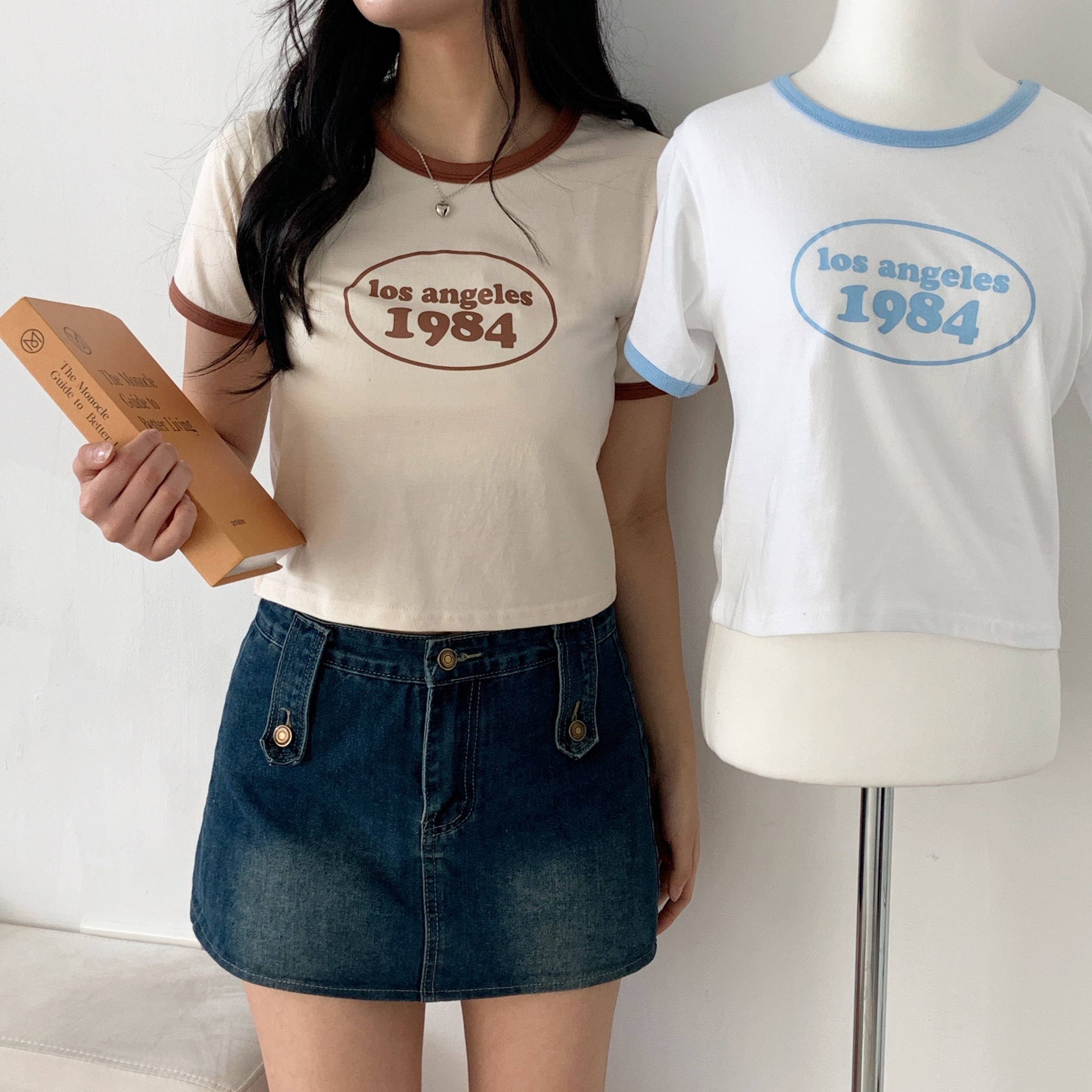 ラウンドネッククロップドプリント配色Tシャツ | 詳細画像3