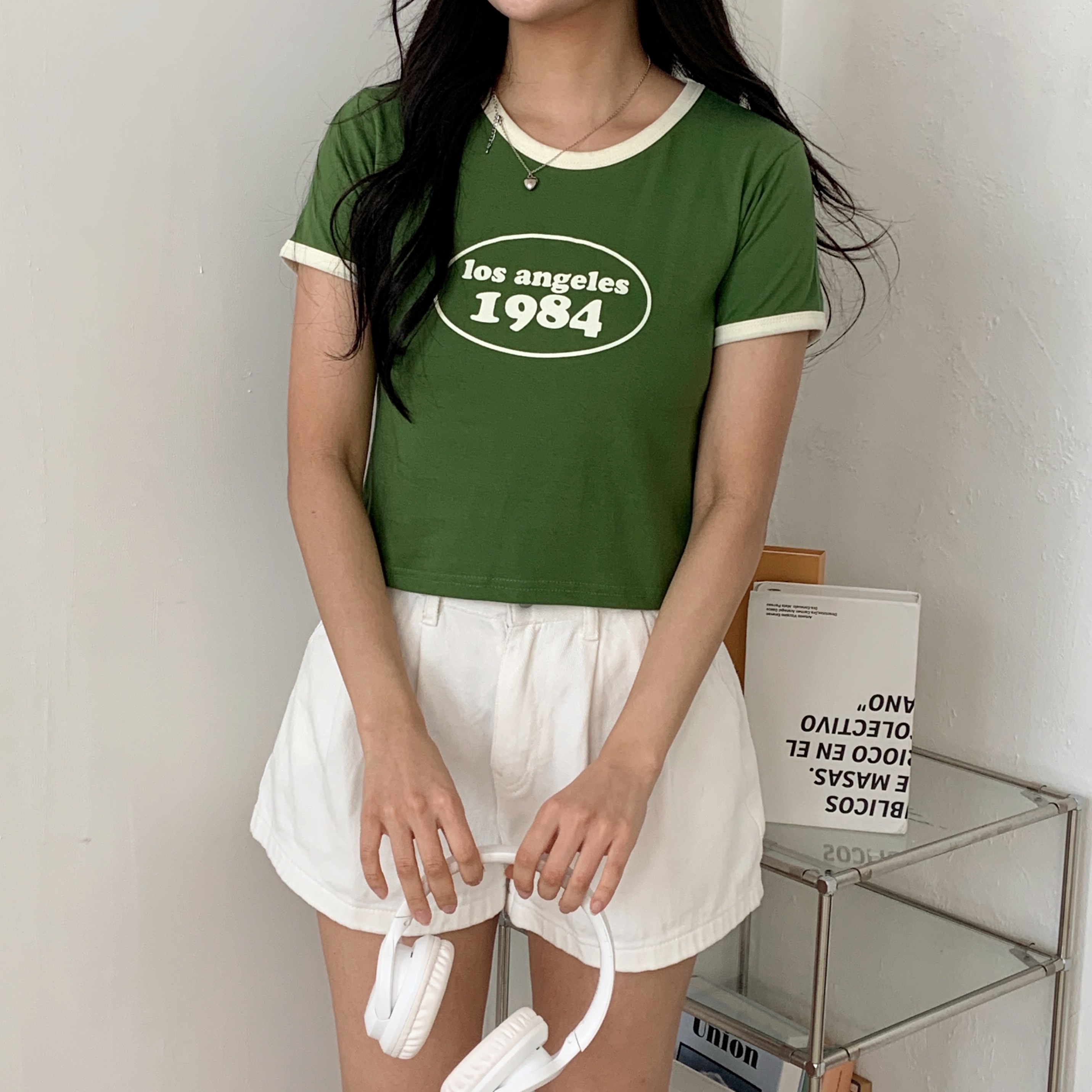 ラウンドネッククロップドプリント配色Tシャツ | 詳細画像4