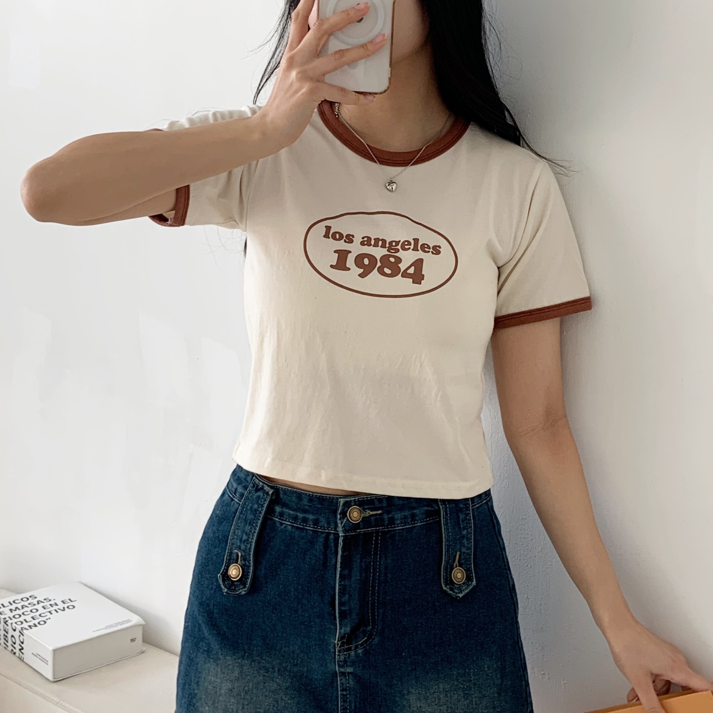 ラウンドネッククロップドプリント配色Tシャツ | 詳細画像5