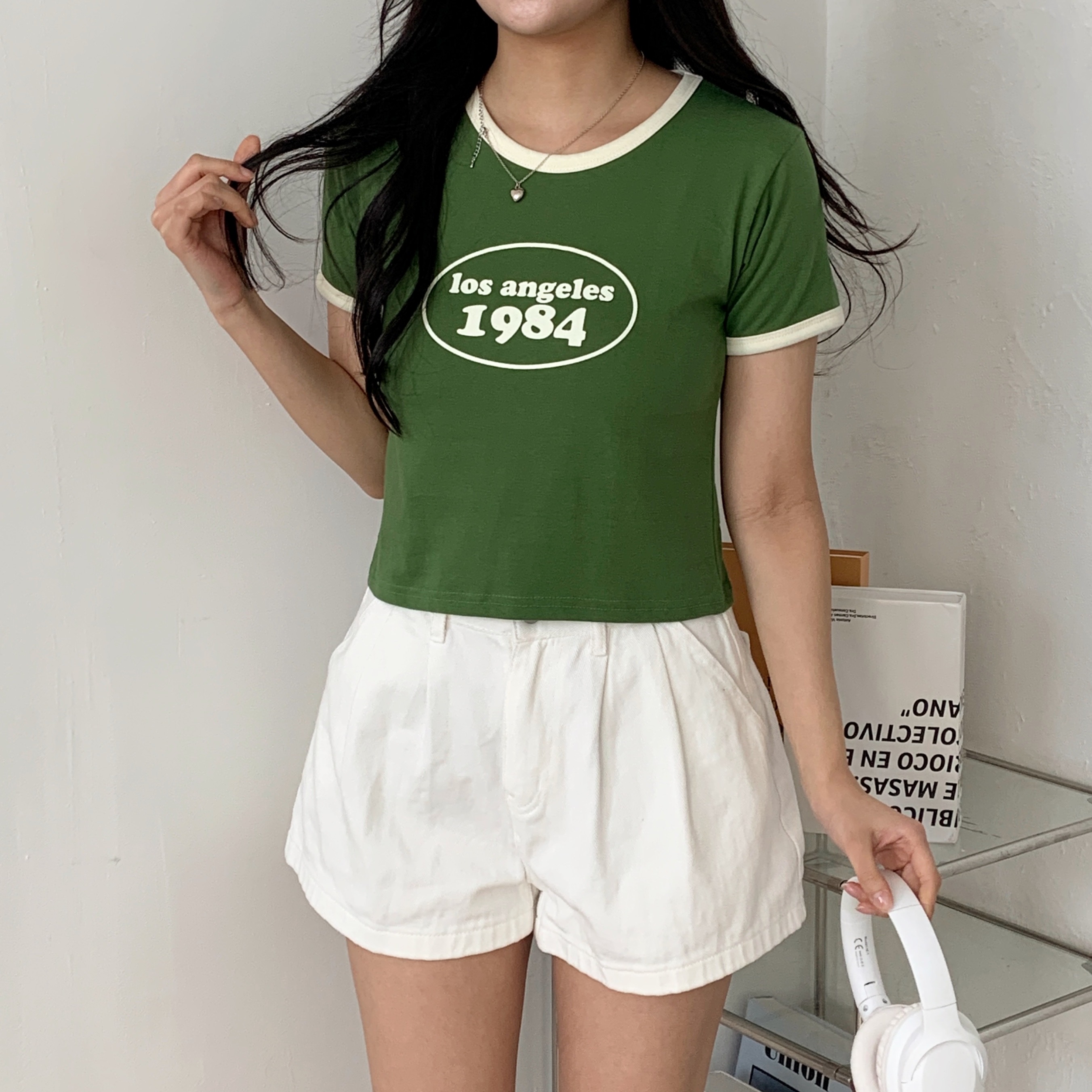 ラウンドネッククロップドプリント配色Tシャツ | 詳細画像6
